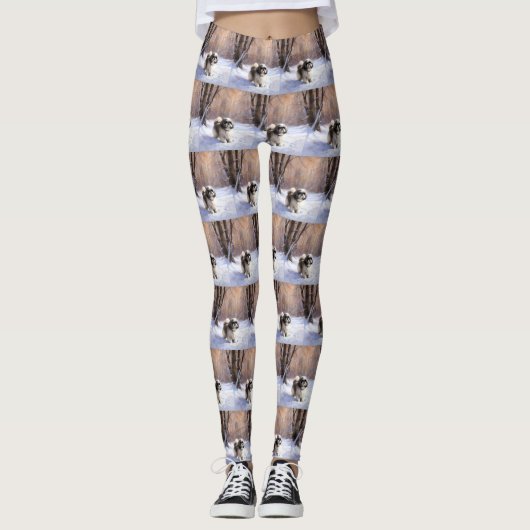 Leggings Shih Tzu Laisse Neige Noël (Devant)