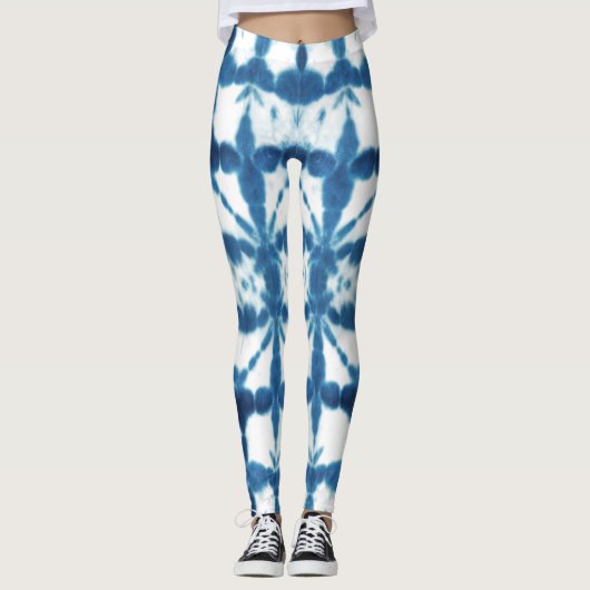 Leggings Shobori Blue Tie Dye Motif d'impression (Devant)