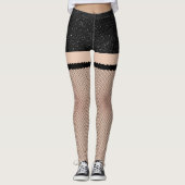 Leggings Shorts En Cuir Noir Avec Poisson (Devant)