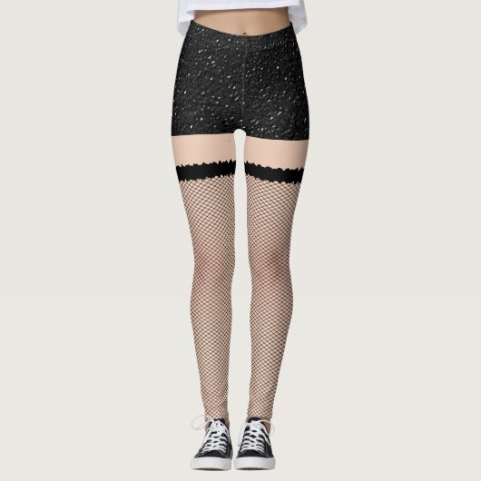 Leggings Shorts En Cuir Noir Avec Poisson (Devant)