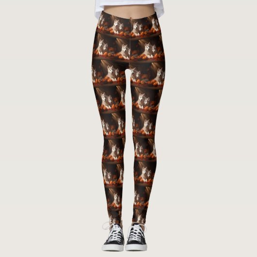 Leggings Sibérie Husky Puppy Citrouille d'automne (Devant)