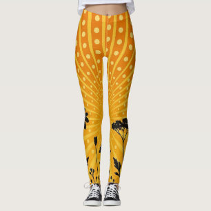 Leggings Silhouette de fleur à pois dorés radieux