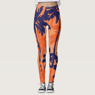 Leggings Silhouette de palmier bleu, arrière - plan orange