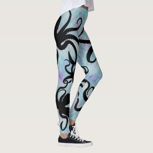 Leggings Silhouette de pieuvre de Lavande Aqua (Droite)