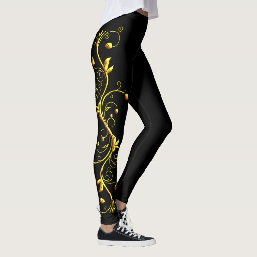 Leggings Silhouette de rose jaune sur les guêtres noires (Droite)
