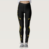 Leggings Silhouette de rose jaune sur les guêtres noires (Devant)