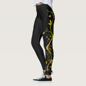 Leggings Silhouette de rose jaune sur les guêtres noires (Gauche)