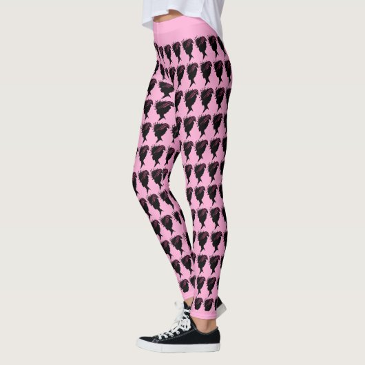Leggings Silhouette noire Victorian Lady Head Casquette ros (Gauche)