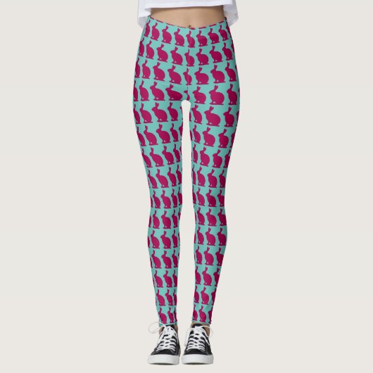 Leggings Silhouette pourpre faite sur commande de lapin (Devant)