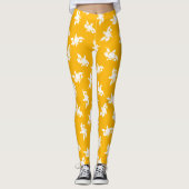 Leggings Silhouettes de Fleurs de Marigold blanc sur Jaune  (Devant)