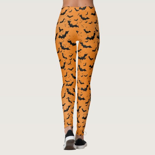 Leggings Silhouettes d'Halloween Bats orange et noir (Dos)