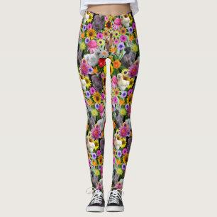 Leggings Silkie Bantam Poulets Feuilles de fleurs tropicale