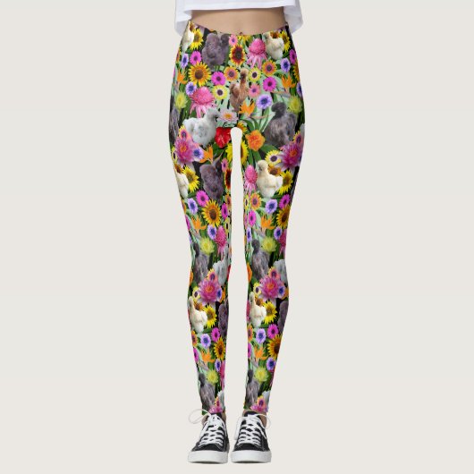 Leggings Silkie Bantam Poulets Feuilles de fleurs tropicale (Devant)