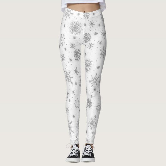 Leggings Silver Snowflakes Design blanc (Devant)