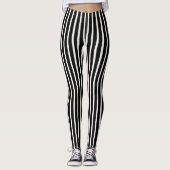Leggings Simple Classique Rayé Noir et Blanc Vertical (Devant)