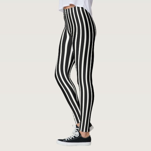 Leggings Simple Classique Rayé Noir et Blanc Vertical (Gauche)