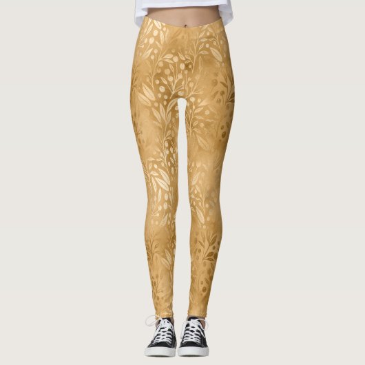 Leggings Simple Elegance Gold Foliage Motif élégant (Devant)