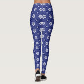 Leggings simple floral solide bleu motif rétro petit flowe (Dos)