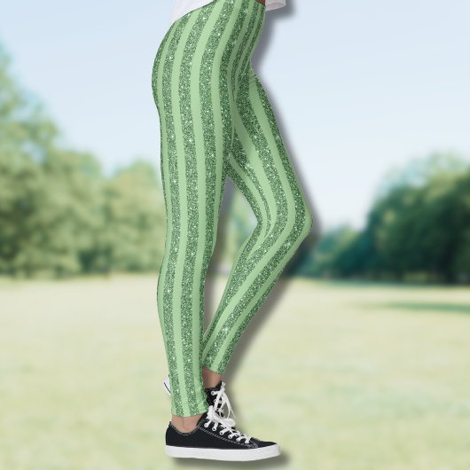 Leggings Simple Forest Green Glitter Style Vertical Stripes