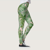 Leggings Simple moderne Pink Palm Leaf Tropical Floral (Droite)