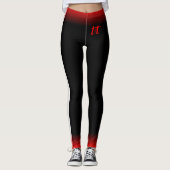 Leggings Simple Rayure Blanche sur Fond Noir avec Texte Rou (Devant)