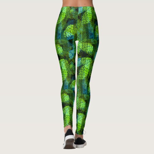 Leggings Simples hiver Noël vert vert cônes de pin bleu tr (Dos)