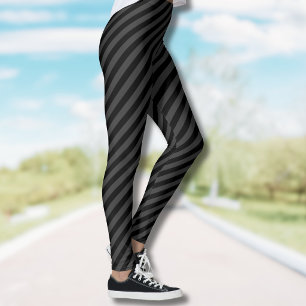 Leggings Simples Rayures Diagonales Étroites Noires & Noire