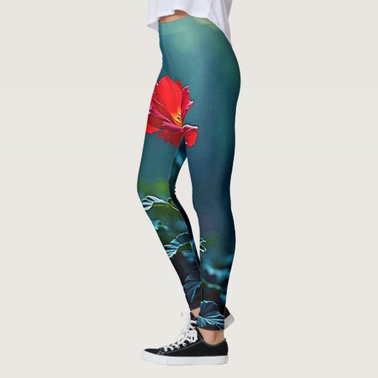 Leggings Single Red Bloom Focus Design (Gauche)