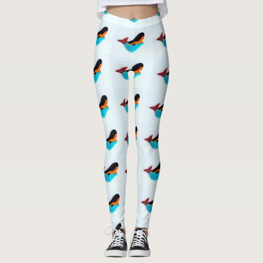 Leggings sirènes de brune de bleu-queue blanches (Devant)