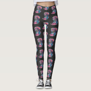 Leggings Skeletons amoureux. Un bouquet de fleurs.