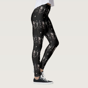 Leggings Skull Dancing Halloween Skull Skeletons Black Happ
