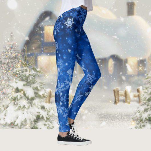 Leggings Snow Midnight Blue Sky Snowflics