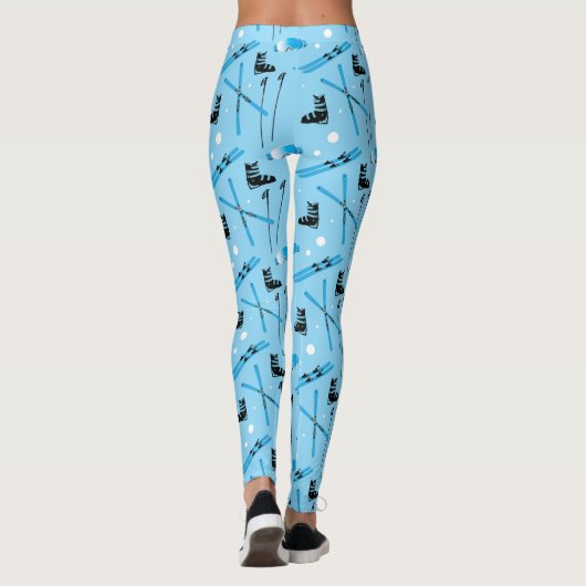 Leggings Snow Sports Blue Skiing Pattern (Dos)
