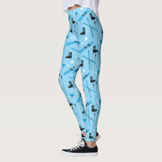 Leggings Snow Sports Blue Skiing Pattern (Gauche)