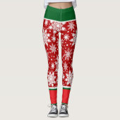 Leggings Snowflakes de vacances aux accents rouge et vert (Devant)