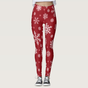 Leggings Snowflakes, décoration rouge, motif de Noël.