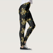 Leggings Snowflakes dorés avec Noël en vert sur NOIR (Droite)