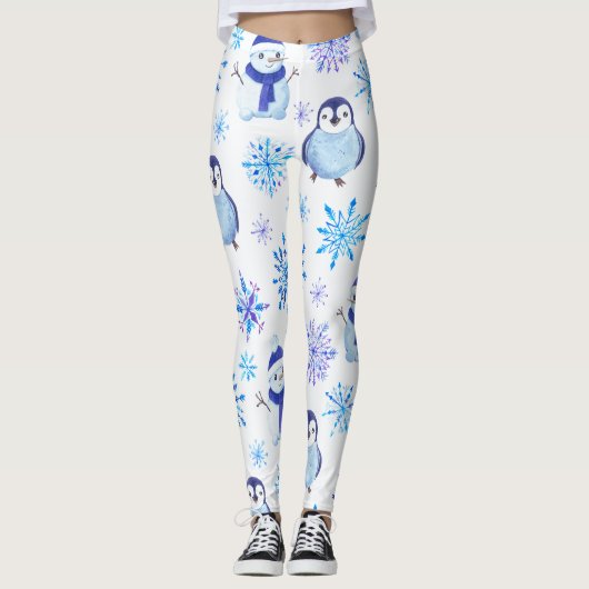Leggings Snowflakes, Snowmen et Pingouins de Noël (Devant)