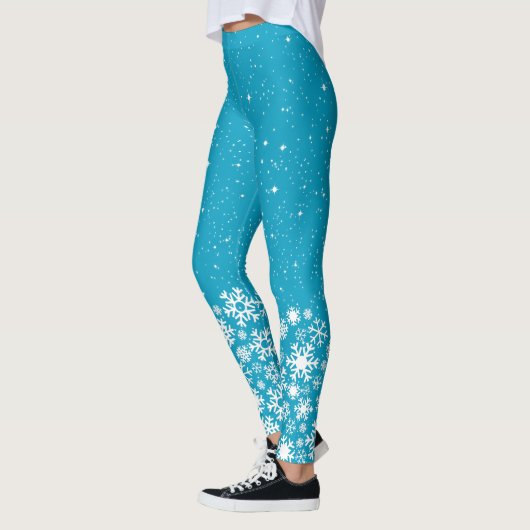 Leggings Snowflakes & Stars on Blue ou votre couleur (Gauche)