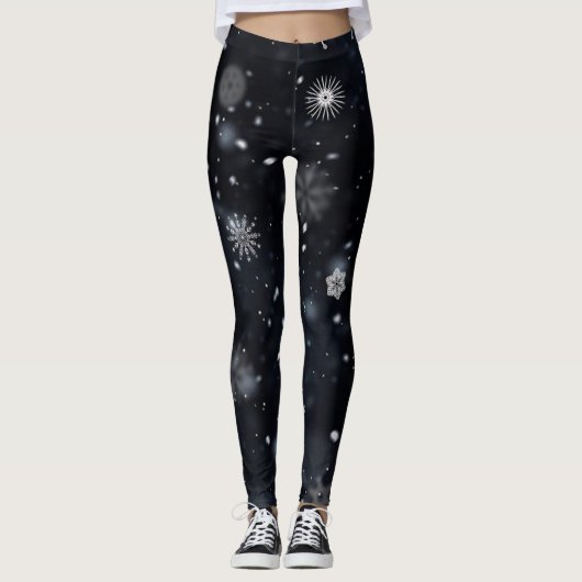 Leggings Snowflakes unique et Wintry sur noir (Devant)