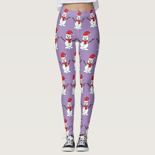 Leggings Snowman avec Bonnet rouge et Écharpe (Devant)