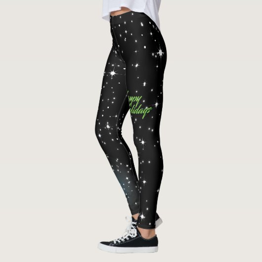 Leggings Snowman avec Joyeuses Vacances Texte en vert sur N (Gauche)