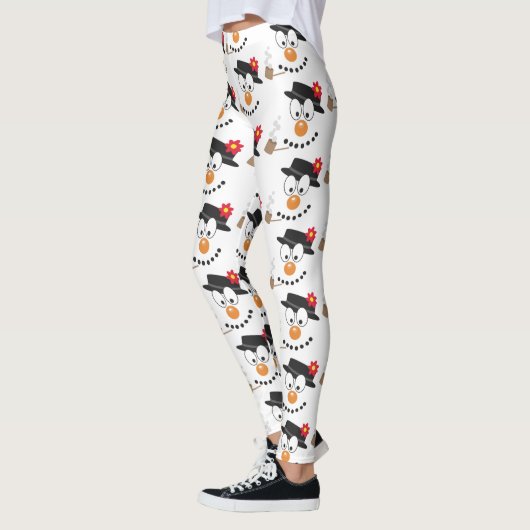Leggings Snowman Funny Visage mignonne Nouveauté Motif de N (Gauche)