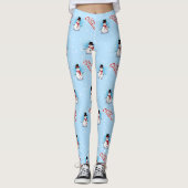 Leggings Snowman traditionnel avec Joyeux Noël sur BLEU (Devant)
