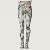 Leggings Snowy Red Berries scène d'hiver (Devant)