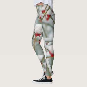Leggings Snowy Red Berries scène d'hiver