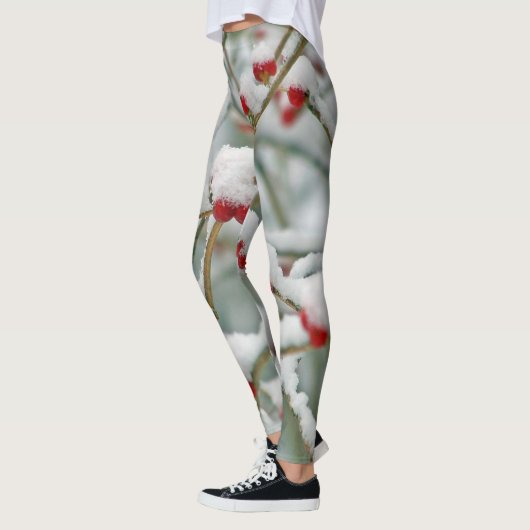 Leggings Snowy Red Berries scène d'hiver (Gauche)