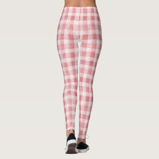 Leggings Soft Girly Pink White Plaid Stripes (Dos)