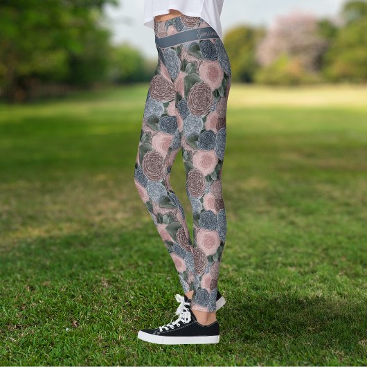 Leggings Soft Muted Peony Motif avec votre propre devis