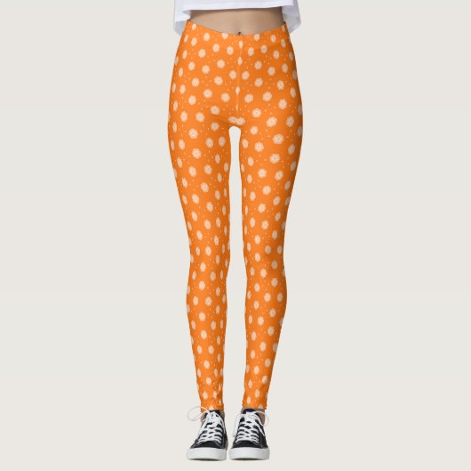 Leggings Soft Peachy Beige Flowers on Orange Background  (Devant)